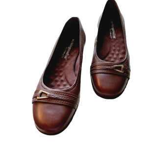 Walking Cradles Brown Leather Flats with Gold Detail 10M